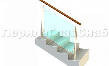 Ограждение с деревянным поручнем с зажимными стеклодержателями и стойками в Екатеринбурге. Готовые проекты ПерилаГлавСнаб