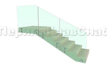 Ограждение для лестницы на несущем стекле с точечным креплением в торец для крыльца в Екатеринбурге. Готовые проекты ПерилаГлавСнаб