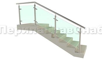 Ограждение лестницы с квадратными стойками и пластинчатыми стеклодержателями в Екатеринбурге. Готовые проекты ПерилаГлавСнаб