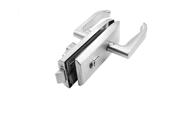 Замок для стеклянной двери с нажимной ручкой и притвором, евроцилиндр односторонний ключ/защелка, с ответной частью на стену, шлифованный t155-2 SSS 
