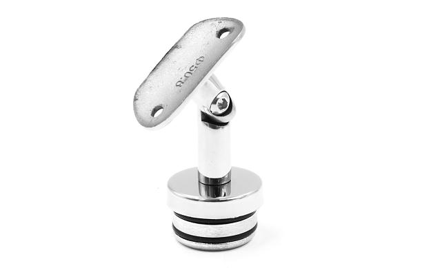 Наконечник палец с алюминиевой системой фиксации на стойке Ø38.1х1.5 мм, регулируемым ложементом под поручень Ø50.8 мм, полированный, литой, нержавеющий (AISI 304) k204