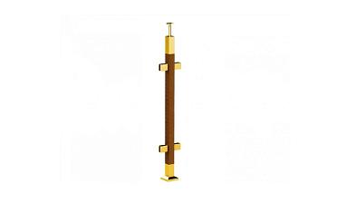 Готовая стойка 40х40х950 мм, деревянная, со вставками из нержавеющей стали 2х100 мм с 4 зажимными стеклодержателями, под золото k740-3-G купить в Екатеринбурге