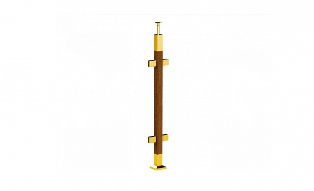 Готовая стойка 40х40х950 мм, деревянная, со вставками из нержавеющей стали 2х100 мм с 4 зажимными стеклодержателями, под золото k740-3-G Готовая стойка 40х40х950 мм, деревянная, со вставками из нержавеющей стали 2х100 мм с 4 зажимными стеклодержателями, под золото k740-3-G