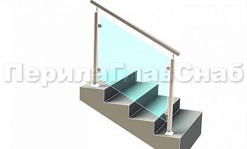 Ограждение лестницы с квадратным поручнем с зажимными стеклодержателями и квадратными стойками в Екатеринбурге. Готовые проекты ПерилаГлавСнаб