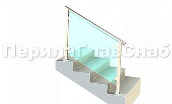 Ограждения для лестницы с поручнем на выносе с зажимными стеклодержателями и квадратными стойками в Екатеринбурге. Готовые проекты ПерилаГлавСнаб