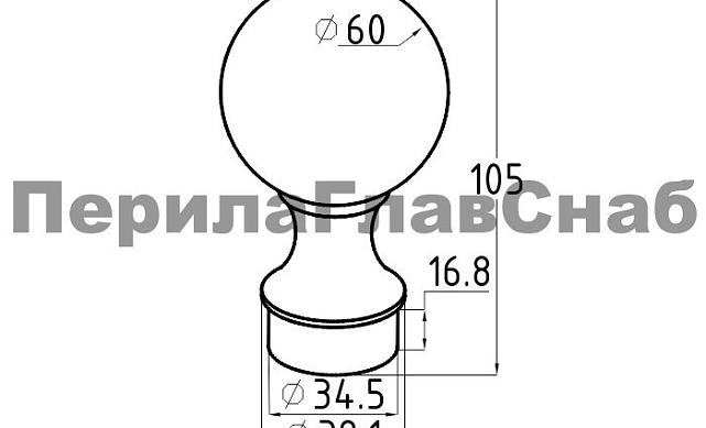 Наконечник шар на стойку Ø38.1 мм, литой, полированный, AISI 304 k070 2