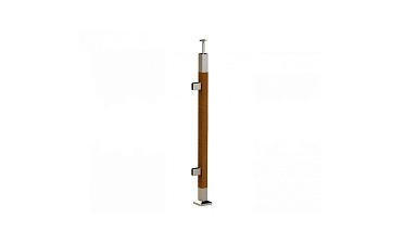 Готовая стойка 40х40х950 мм, деревянная, со вставками из нержавеющей стали 2х100 мм с 2 зажимными стеклодержателями k740-4-L купить в Екатеринбурге