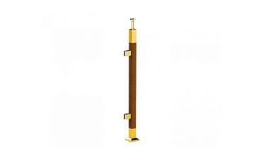 Готовая стойка 40х40х950 мм, деревянная, со вставками из нержавеющей стали 2х100 мм с 2 зажимными стеклодержателями, под золото k740-4-L-G купить в Екатеринбурге