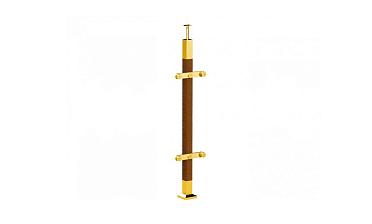 Готовая стойка 40х40х950 мм, деревянная, со вставками из нержавеющей стали 2х100 мм с 2 пластинчатыми стеклодержателями, под золото k740-2-G купить в Екатеринбурге