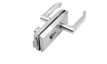 Замок для стеклянной двери с нажимной ручкой без притвора, евроцилиндр односторонний ключ/защелка, в комплекте ответная часть на стекло t155 SSS  купить в Екатеринбурге