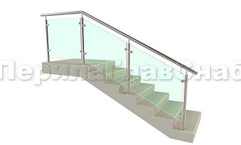 Ограждение для лестницы из нержавейки с зажимными стеклодержателями для крыльца в Екатеринбурге. Готовые проекты ПерилаГлавСнаб