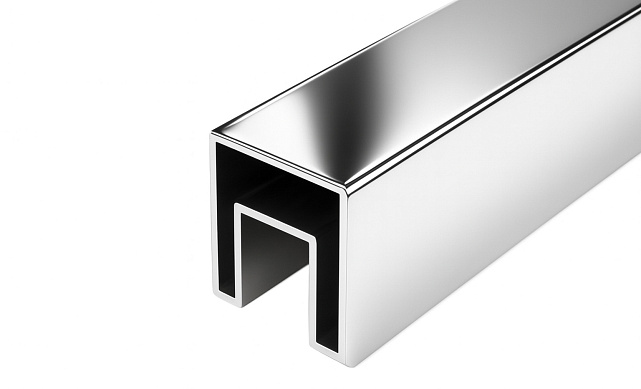 Труба 40х40 мм с пазом 24 х 24 под стекло, AISI201 #600 k856-3 Труба 40х40 мм с пазом 24 х 24 под стекло, AISI201 #600 k856-3