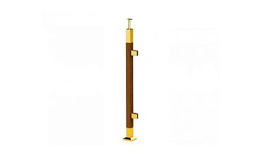 Готовая стойка 40х40х950 мм, деревянная, со вставками из нержавеющей стали 2х100 мм с 2 зажимными стеклодержателями, под золото k740-4-R-G купить в Екатеринбурге