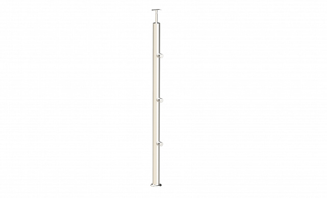 Стойка круглая Ø38.1: 3 ригеледержателя, полированная, с одноанкерным крепежом, высота 950 мм (AISI 304) k733