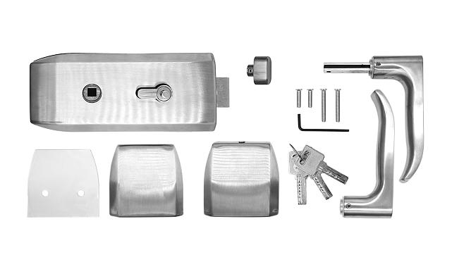 Замок для стеклянной двери с нажимной ручкой без притвора, евроцилиндр односторонний ключ/защелка, в комплекте ответная часть на стекло t155 SSS  2