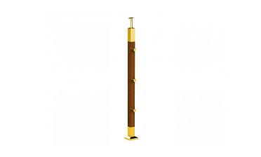 Готовая стойка 40х40х950 мм, деревянная, со вставками из нержавеющей стали 2х100 мм с 3 ригеледержателями k740-1-G купить в Екатеринбурге