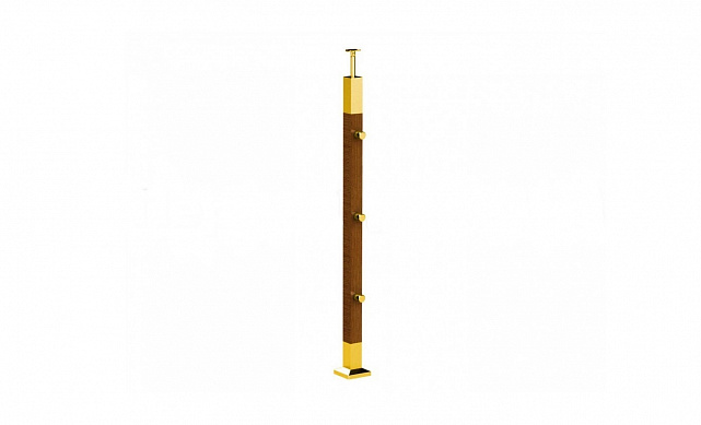 Готовая стойка 40х40х950 мм, деревянная, со вставками из нержавеющей стали 2х100 мм с 3 ригеледержателями k740-1-G Готовая стойка 40х40х950 мм, деревянная, со вставками из нержавеющей стали 2х100 мм с 3 ригеледержателями k740-1-G