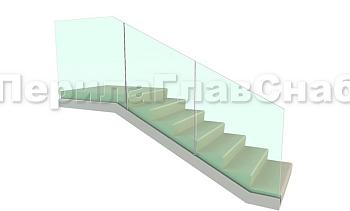 Цельностеклянное ограждение на зажимном алюминиевом профиле для крыльца в Екатеринбурге. Готовые проекты ПерилаГлавСнаб