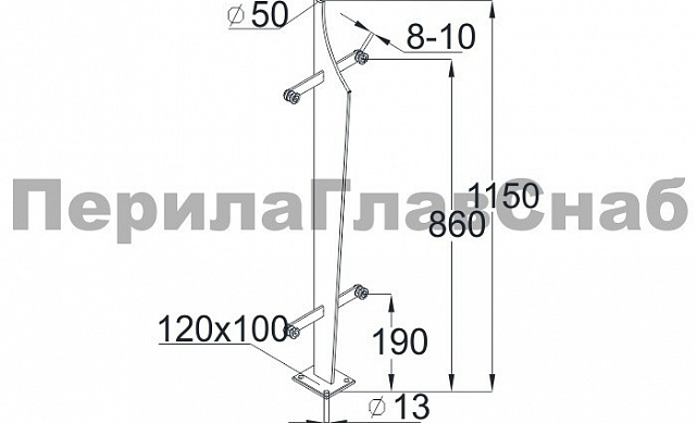 Стойка эксклюзивная с двумя пластинчатыми стеклодержателями, крепление в пол, нерегулируемый ложемент (AISI 304) k762 2 Стойка эксклюзивная с двумя пластинчатыми стеклодержателями, крепление в пол, нерегулируемый ложемент (AISI 304) k762 2