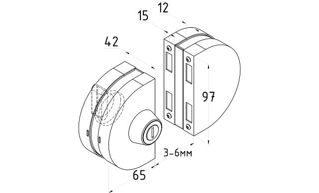 Замок для стеклянной двери с ответной частью на стекло, без вырезов в стекле полированный t109 PSS 3
