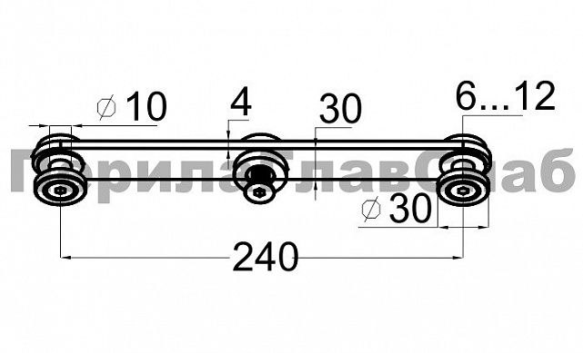 Стеклодержатель пластинчатый 3хМ8, по центрам 170х5 мм, полированный, шайбы 5 мм литые, под стекло 6-12 мм, (AISI 304), под золото Фk023-88 3