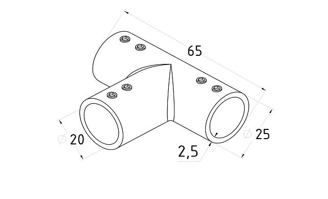 Соединитель-тройник для трубы 19 мм, нержавеющая сталь AISI 304, черная t902 BZn 2