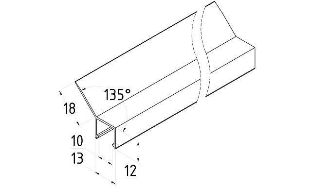 Уплотнитель для стекла в душевую кабину 10 мм, 135°, стекло-стекло 2200 мм t223 2