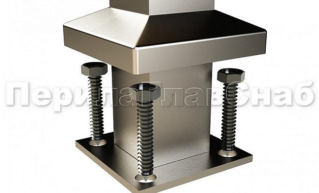 Готовая стойка 40х40х950 мм, деревянная, со вставками из нержавеющей стали 2х100 мм с 4 зажимными стеклодержателями k740-3 4