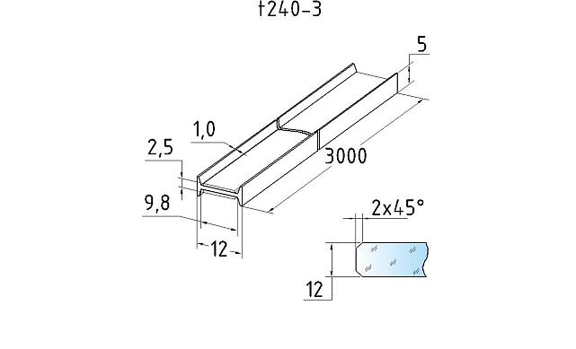 Профиль самоклеящийся для стекла 12 мм, длина 3000 мм, t240-3 3 Профиль самоклеящийся для стекла 12 мм, длина 3000 мм, t240-3 3