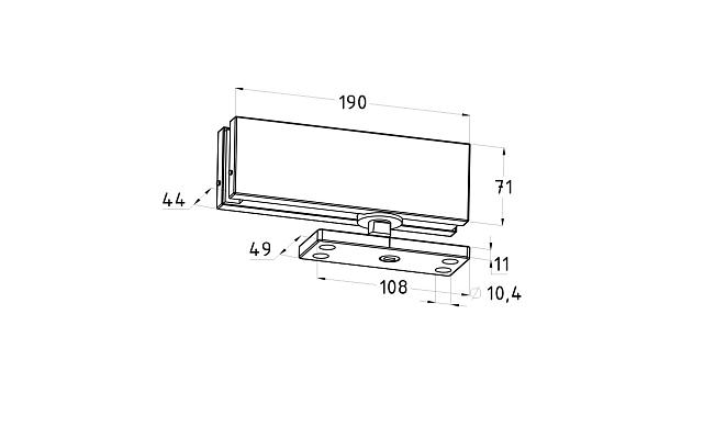 Фитинг нижний со встроенным доводчиком для стеклянной двери до 80 кг, шлифованный t185-2 SSS   4