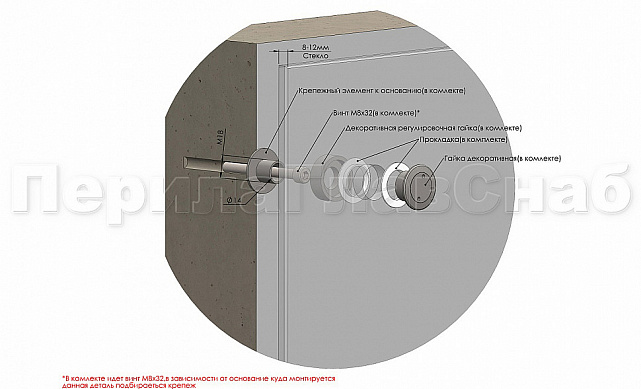 Точечный стеклодержатель Ø36x28, регулируемый, для стеклянных стен, под стекло 8-12 мм, AISI 304, полированный k084-2 2 Точечный стеклодержатель Ø36x28, регулируемый, для стеклянных стен, под стекло 8-12 мм, AISI 304, полированный k084-2 2