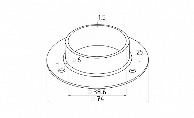 Фланец штампованный, для трубы Ø38.1 мм, полированный, внешний диаметр Ø76 мм, толщина 2 мм (AISI 304) k533 3 Фланец штампованный, для трубы Ø38.1 мм, полированный, внешний диаметр Ø76 мм, толщина 2 мм (AISI 304) k533 3