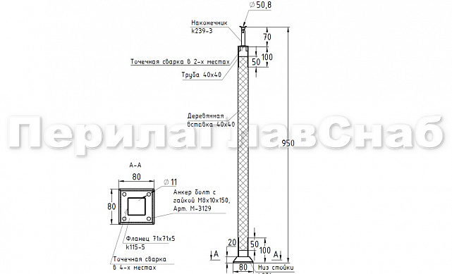 Готовая стойка 40х40х950 мм, деревянная нелакированная, со вставками из нержавеющей стали под золото 2х100 мм k740-G 2 Готовая стойка 40х40х950 мм, деревянная нелакированная, со вставками из нержавеющей стали под золото 2х100 мм k740-G 2