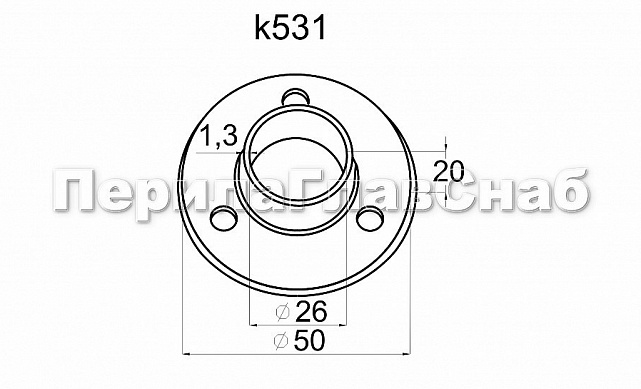 Фланец для трубы Ø25.4 мм, штампованный, полированный (AISI 304) k531 3 Фланец для трубы Ø25.4 мм, штампованный, полированный (AISI 304) k531 3