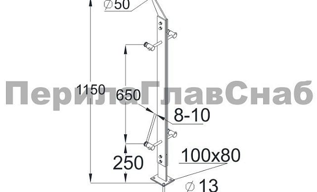 Стойка эксклюзивная из двух пластин с двумя спайдерными стеклодержателями, крепление в пол, нерегулируемый ложемент (AISI 304) k771 2
