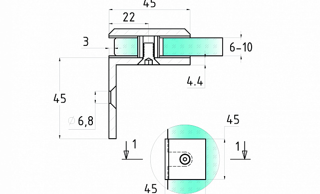 Коннектор для душевой кабины стена-стекло 90°, 45х45, цинк, черный, вырез 69 t732 BZn 3  Коннектор для душевой кабины стена-стекло 90°, 45х45, цинк, черный, вырез 69 t732 BZn 3