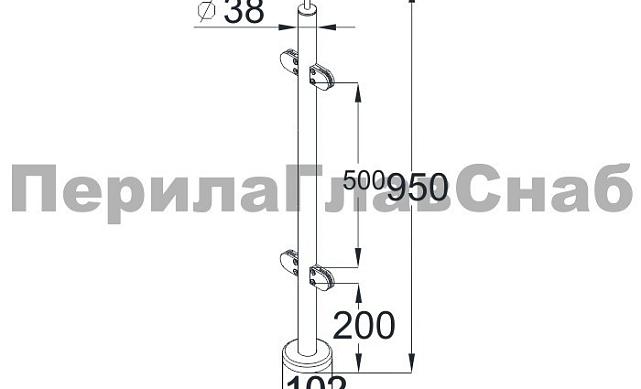 Стойка круглая Ø38.1: 4 литых зажимных стеклодержателя, полированная, высота 950 мм (AISI 304) k724 3