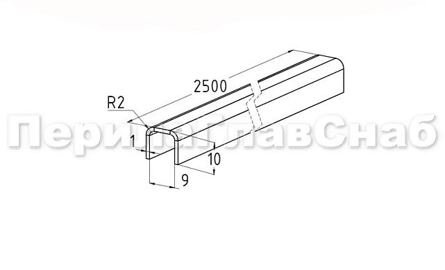Профиль П-образный, L=2500 мм, t=1 мм, для стекла 8 мм, шлиф. (AISI 304)  t115 SSS 2