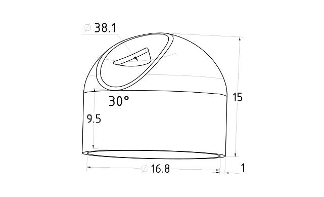  Наконечник штампованный (СПС) косой 30° на трубу Ø16 мм, для поручня Ø38.1 мм, полированный, нержавеющий, (AISI 201) k212-3 2