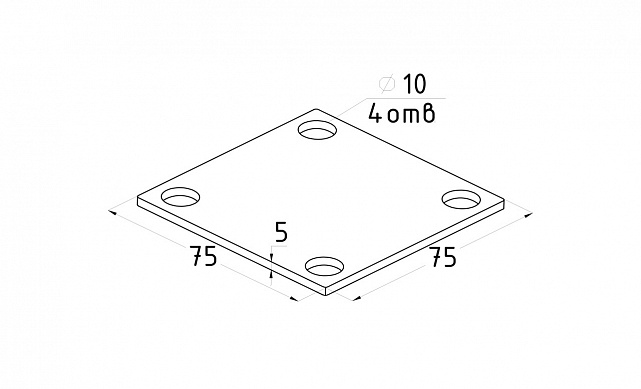 Фланец стойки 75х75х5 (4.3), AISI 304 #200, 4 отв. М10 (аналог Ф-0115) k115-5 3 Фланец стойки 75х75х5 (4.3), AISI 304 #200, 4 отв. М10 (аналог Ф-0115) k115-5 3