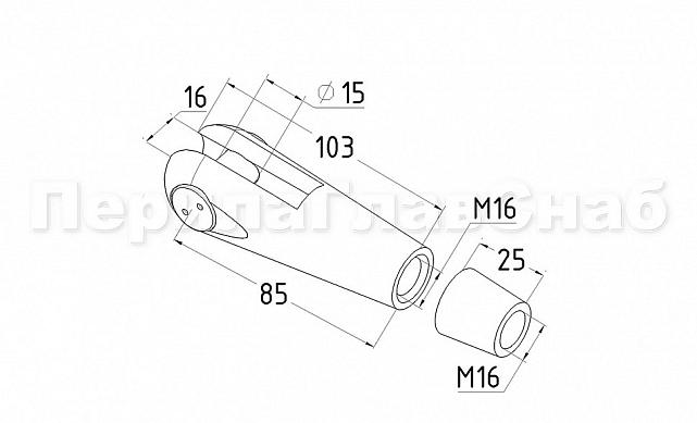 Наконечник ванты (тяги) с резьбой М16 левый, литой,полированный (AISI316) k661-16-L 2