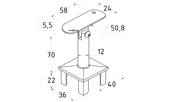 Наконечник палец на стойку из профильной трубы 40х40 мм, с регулируемым ложементом под поручень Ø50.8 мм, полированный, литой, облегченный нержавеющий AISI 304 k239-3 2 Наконечник палец на стойку из профильной трубы 40х40 мм, с регулируемым ложементом под поручень Ø50.8 мм, полированный, литой, облегченный нержавеющий AISI 304 k239-3 2