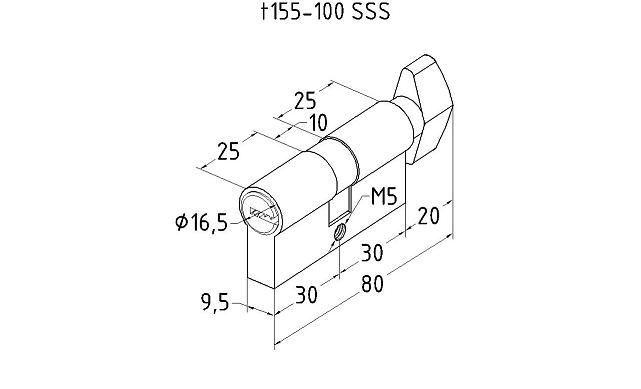 Личинка латунная 30х30 мм для замка t155 ключ-вертушка t155-100 SSS 2