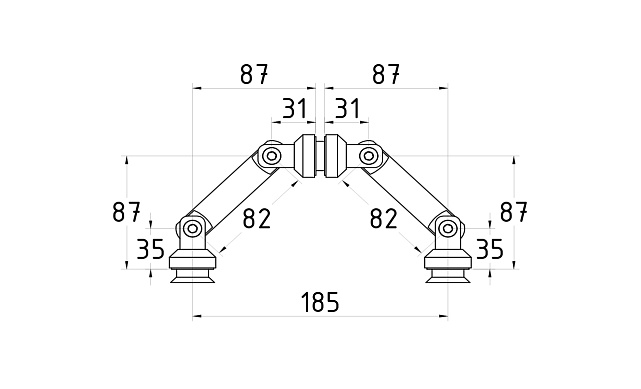 Крепление на три стекла, штанга 82 мм, под зенковку tt204-82 SSS 2 Крепление на три стекла, штанга 82 мм, под зенковку tt204-82 SSS 2