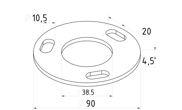 Фланец стойки 38/90х5 (4.3) х AISI 304 #200 3 отв. М10 х 20 k116-38-5 3