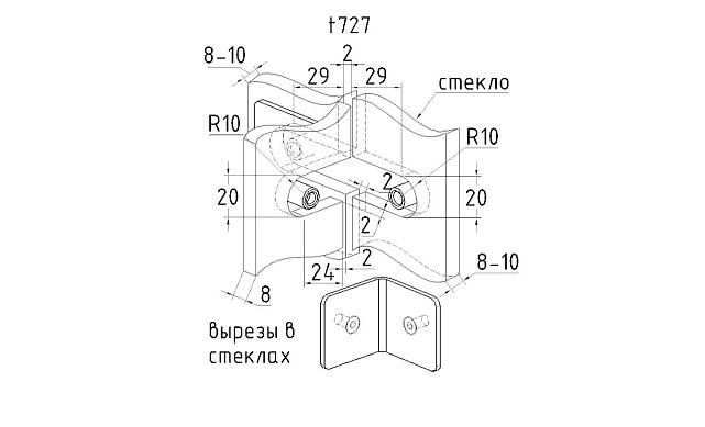Коннектор для душевой кабины на 3 стекла латунь-хром t727 PC 2