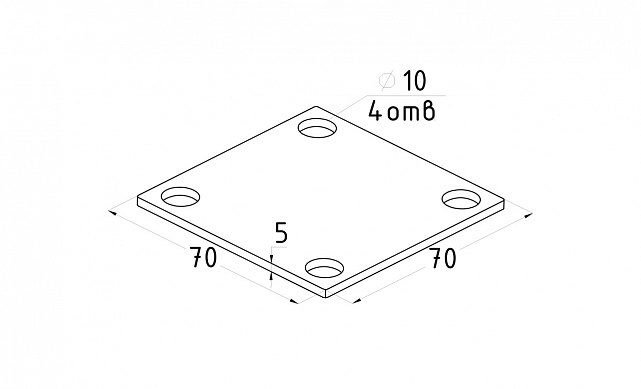 Фланец стойки 71х71х5 (4.3), AISI 304, 4 отв. М10 k115-4  3 Фланец стойки 71х71х5 (4.3), AISI 304, 4 отв. М10 k115-4  3