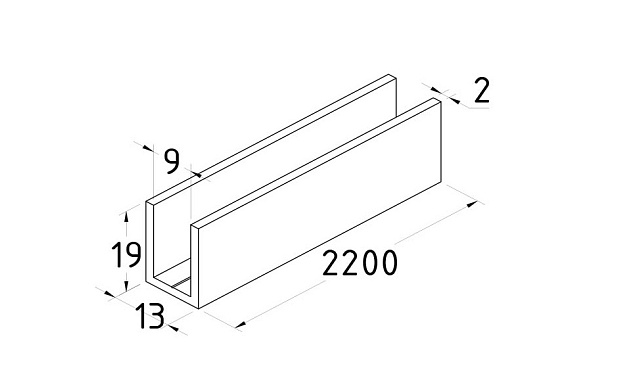 П-образный профиль 19x13, L=2200, алюминий шлифованный t756-4 ALS 3 П-образный профиль 19x13, L=2200, алюминий шлифованный t756-4 ALS 3