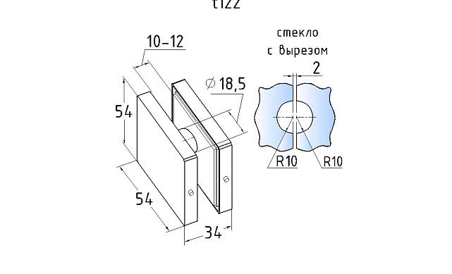 Коннектор стекло-стекло 53х53, полированный t122 PSS 4