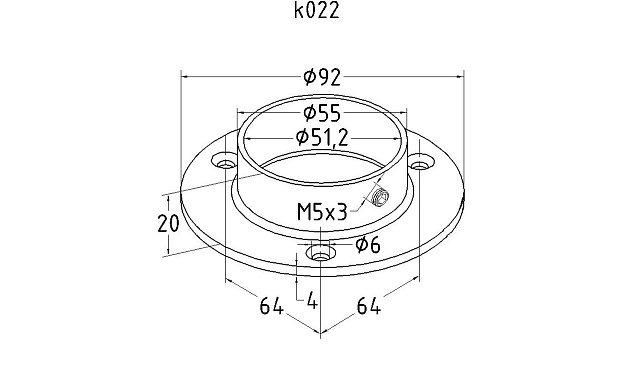 Фланец для трубы Ø50.8 мм, литой, полированный под 3 самореза 4.8 мм (AISI 304) k022 2 Фланец для трубы Ø50.8 мм, литой, полированный под 3 самореза 4.8 мм (AISI 304) k022 2